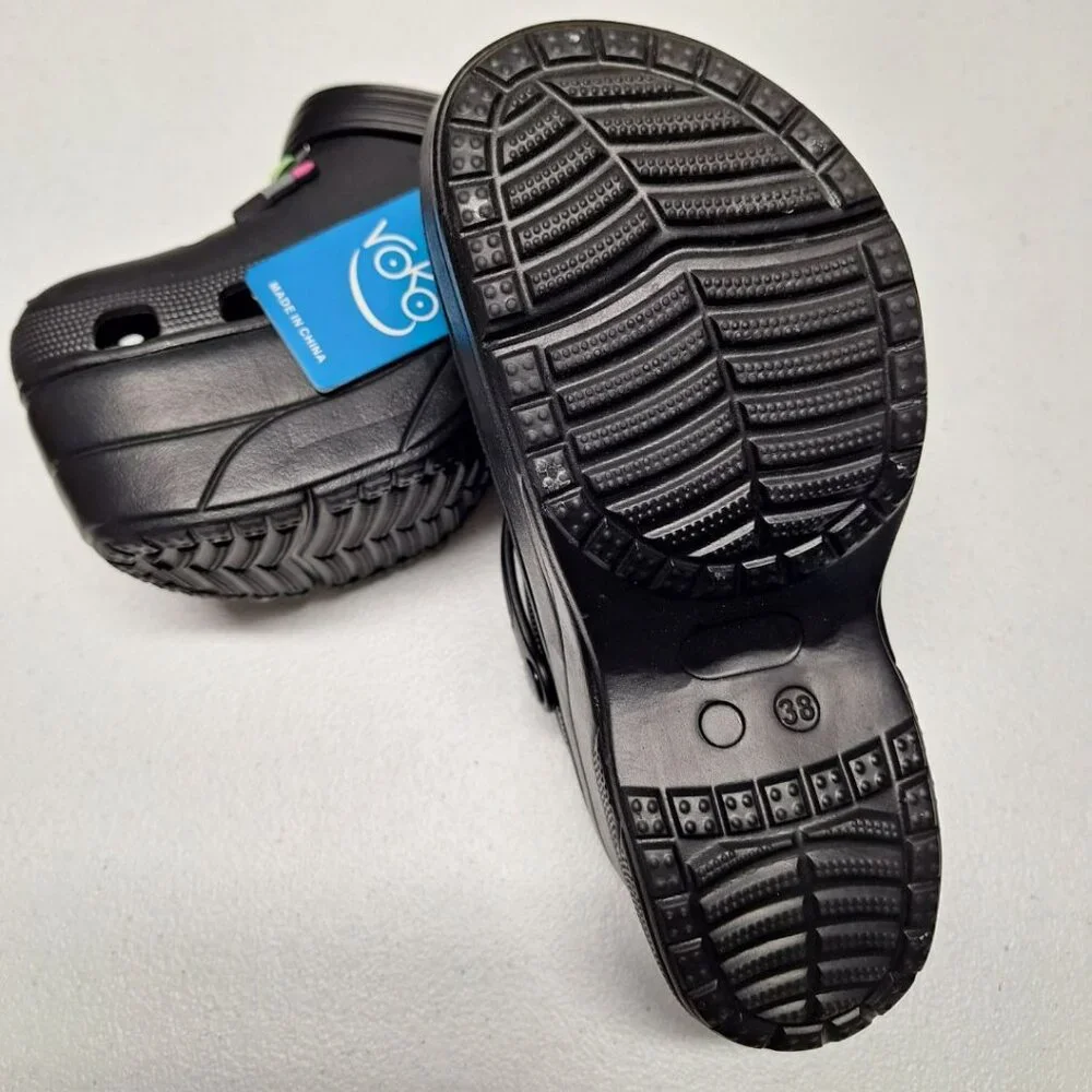 Voko Platform Rubber Clog Charms Embelished Black Basic Womens Size 38 Strap - Picture 8 of 11
